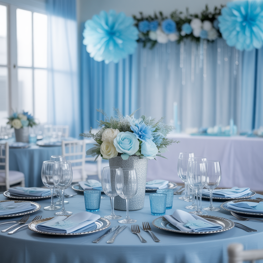 Winter Baby Shower: 20 Magical Ideas for a Cozy and Enchanting Celebration 14 Icy Blue and Silver Color Palette