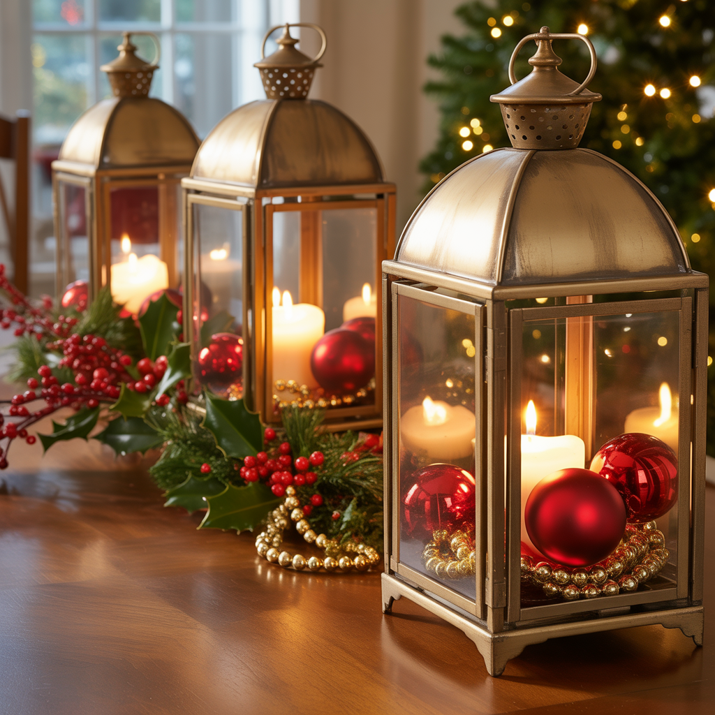Christmas Lanterns :20 Magical Ways to Illuminate Your Holiday Decor 15 Lanterns with Red and Gold Accents