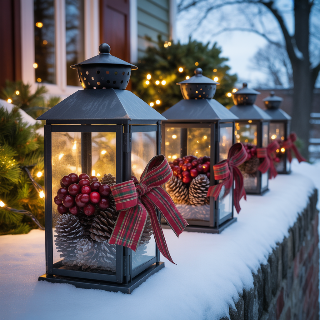 Christmas Lanterns :20 Magical Ways to Illuminate Your Holiday Decor 9 Outdoor Lanterns with Pinecones and Ribbons