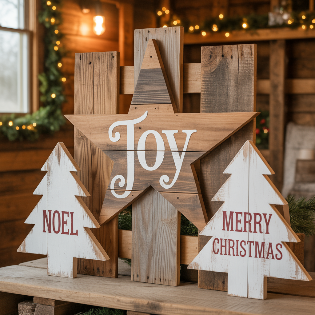 Rustic Cabin Christmas Decor :20 Ideas to Create a Warm and Magical Holiday Retreat 15 Repurposed Wood Decorations