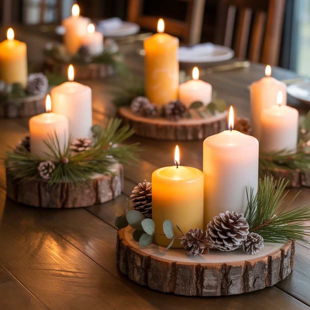Rustic Cabin Christmas Decor :20 Ideas to Create a Warm and Magical Holiday Retreat 12 Rustic Centerpieces with Candles