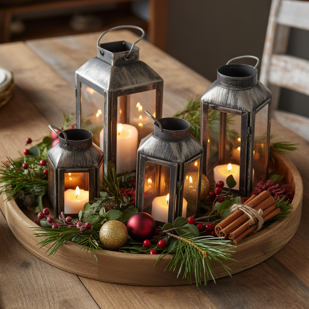 Christmas Lanterns :20 Magical Ways to Illuminate Your Holiday Decor 3 Rustic Farmhouse Lantern Centerpiece