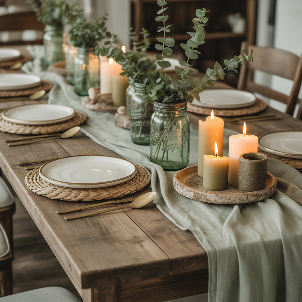 Rustic Farmhouse Sage Green Table Decor