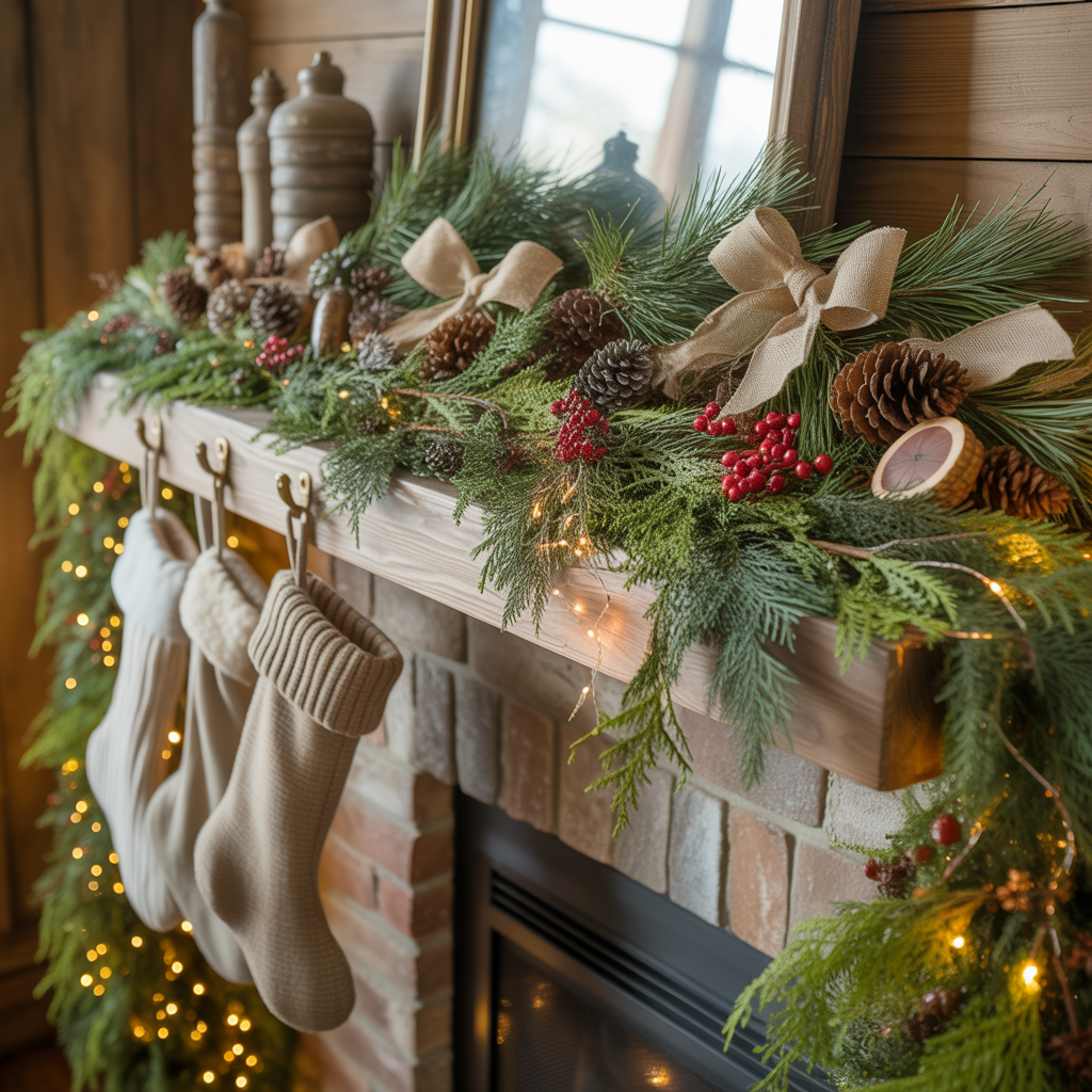 Rustic Cabin Christmas Decor :20 Ideas to Create a Warm and Magical Holiday Retreat 4 Rustic Mantel Garland