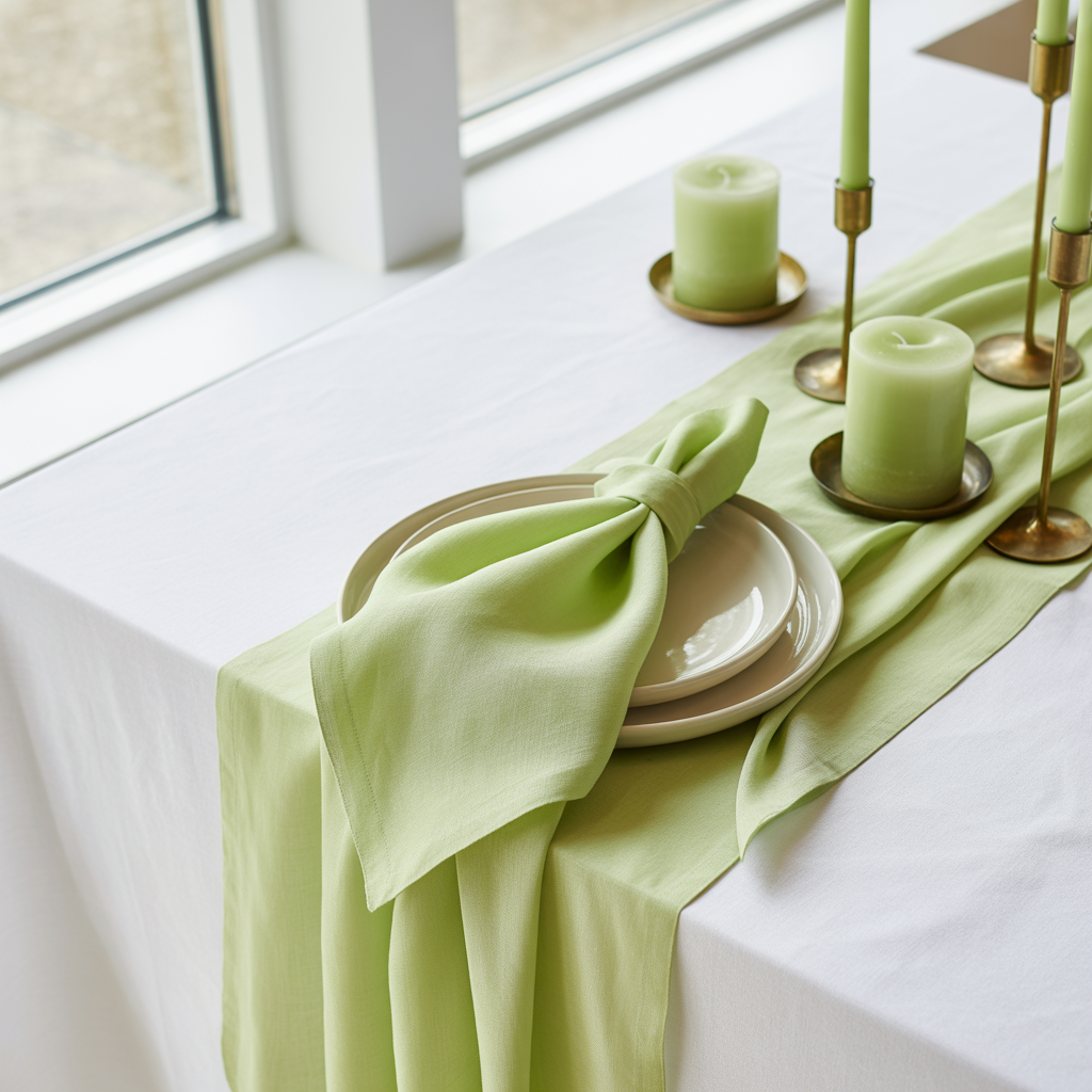Sage Green Accents on a White Table