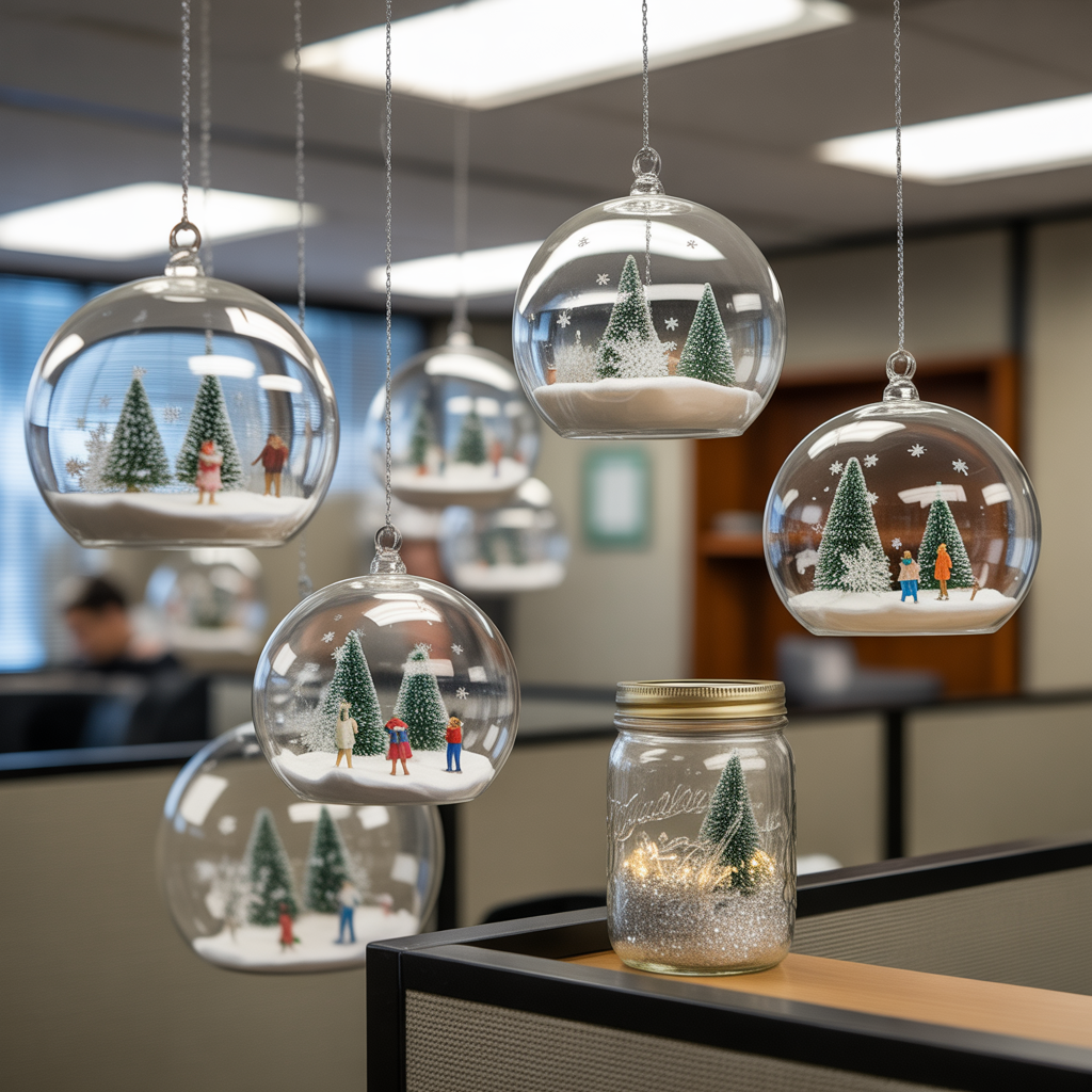 Christmas Cubicle Decor: 20 Heartwarming to Bring Joy and Festive Cheer to Your Workspace 10 Snow Globe-Inspired Space