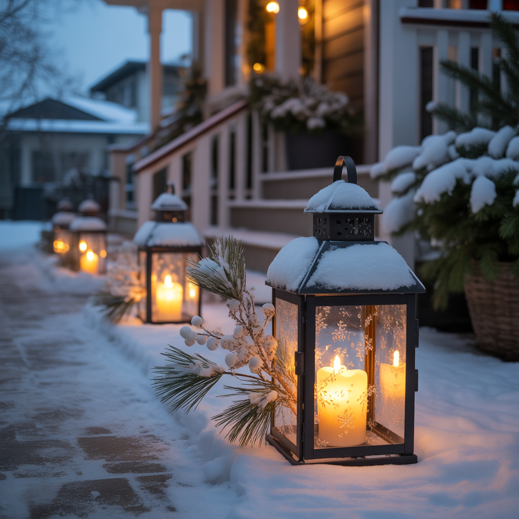 Christmas Lanterns :20 Magical Ways to Illuminate Your Holiday Decor 2 Snowy Porch Lantern Pathway