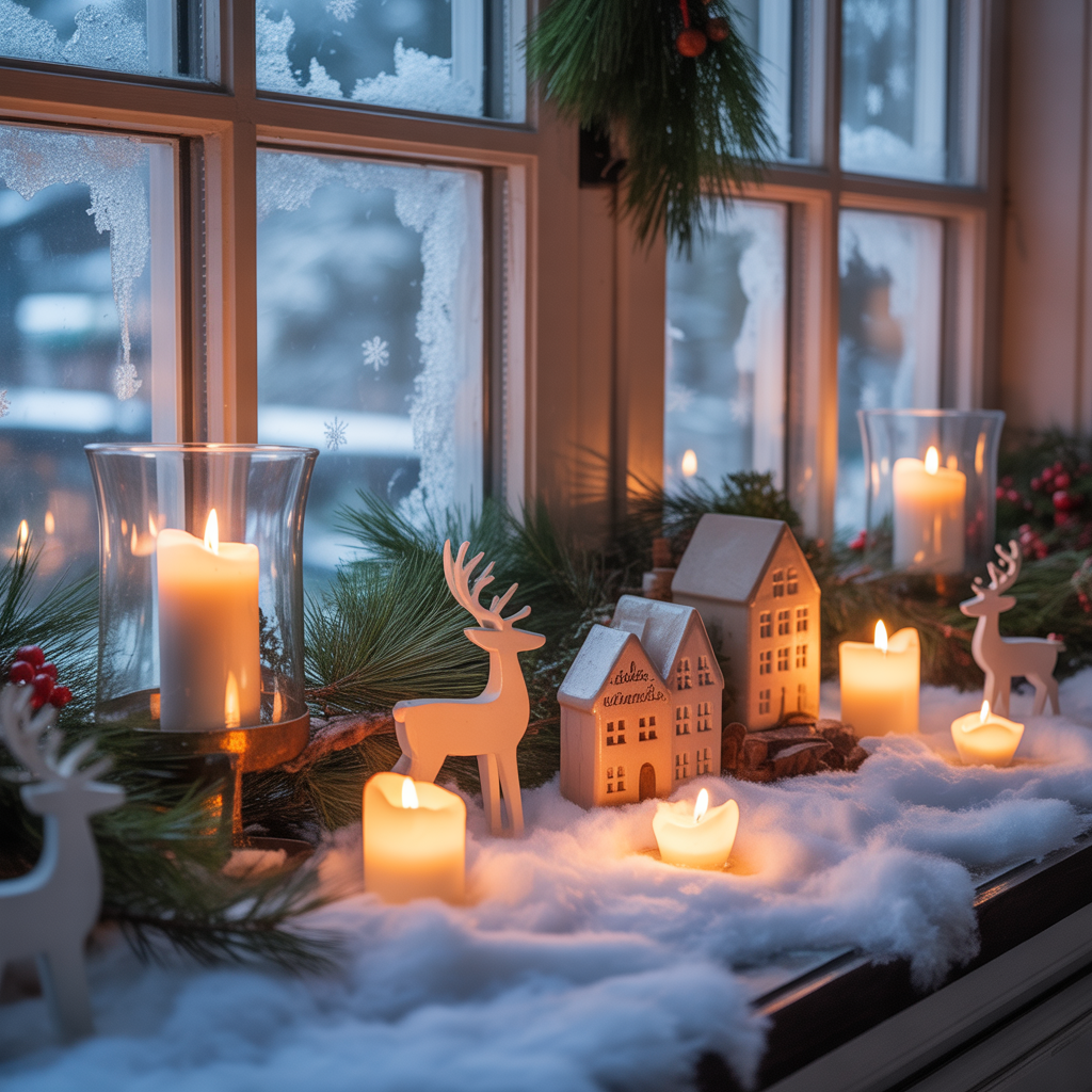Rustic Cabin Christmas Decor :20 Ideas to Create a Warm and Magical Holiday Retreat 19 Snowy Window Displays