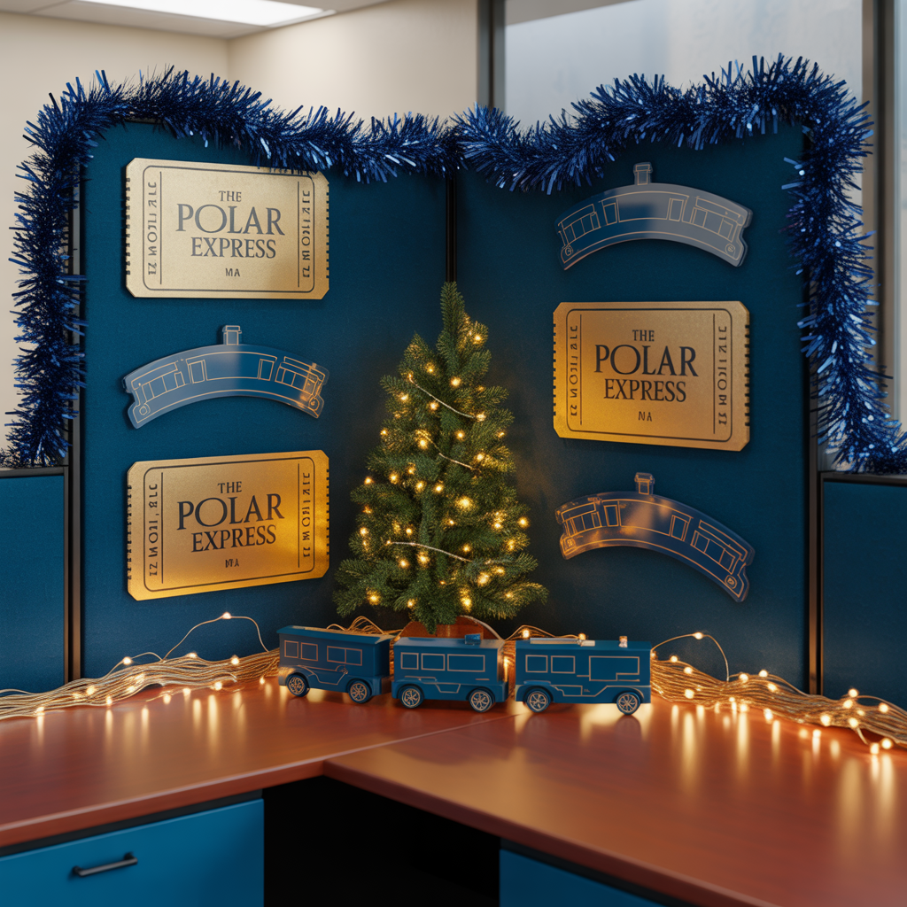 Christmas Cubicle Decor: 20 Heartwarming to Bring Joy and Festive Cheer to Your Workspace 18 The Polar Express Cubicle
