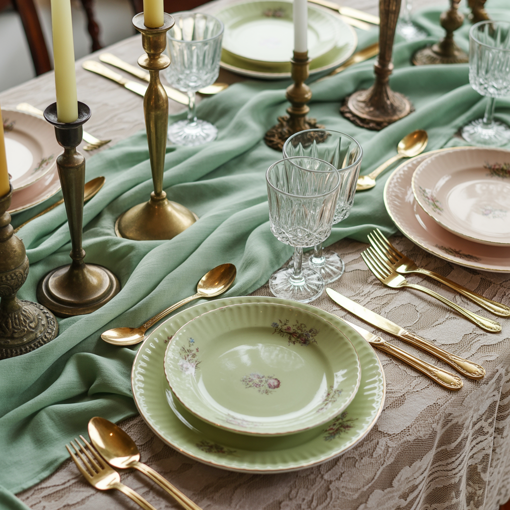Vintage-Inspired Sage Green Table Setting