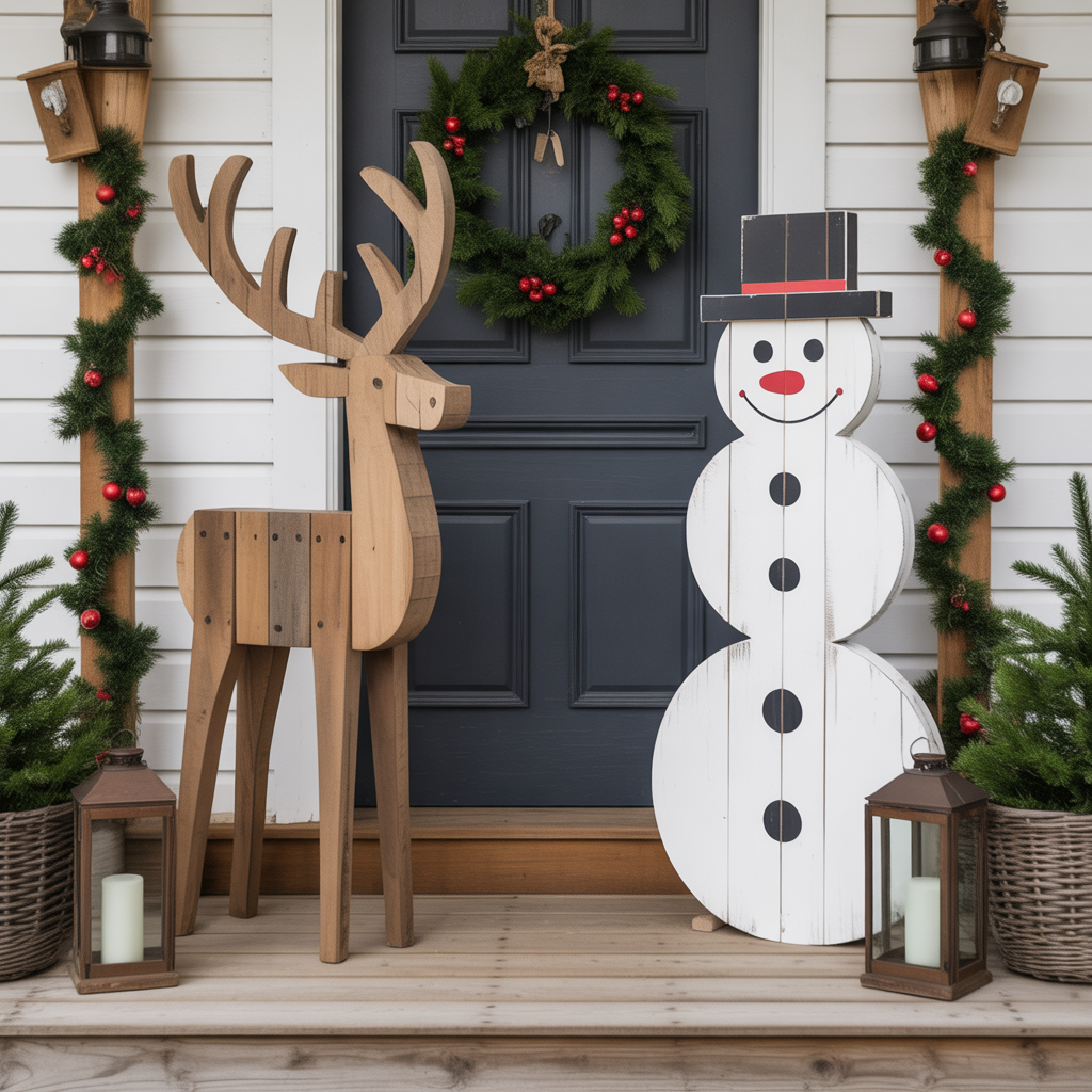Wooden Reindeer or Snowman Décor
