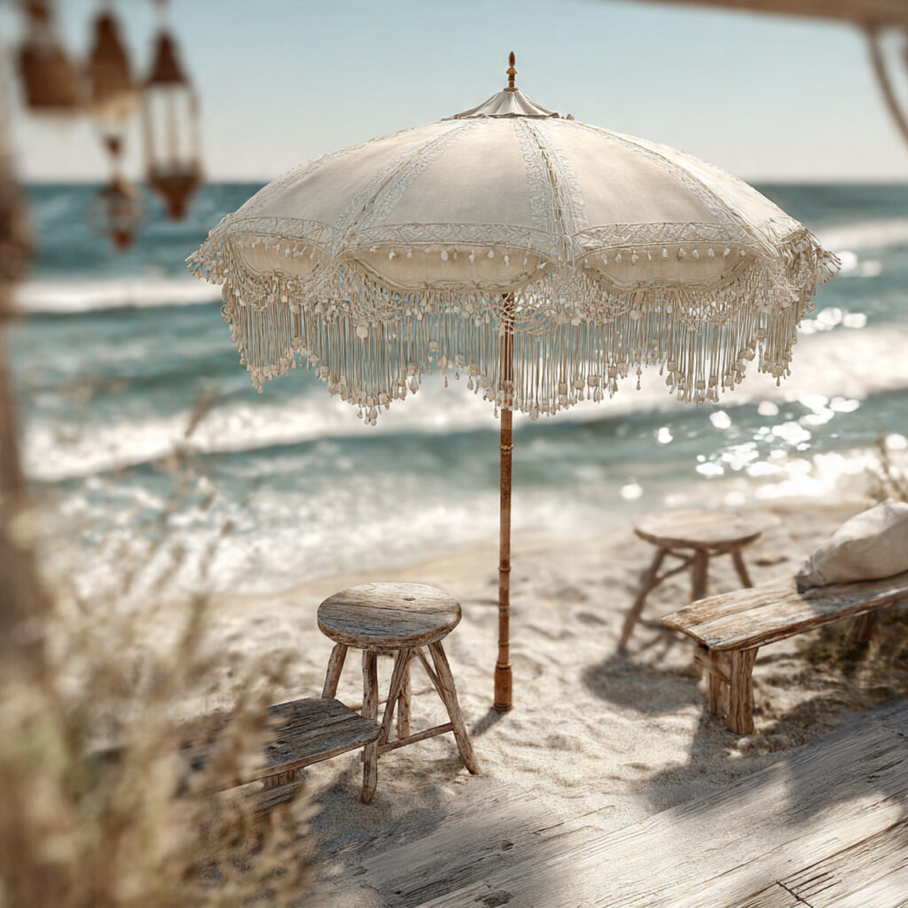 Seaside Boho Umbrella With Seashell Fringe