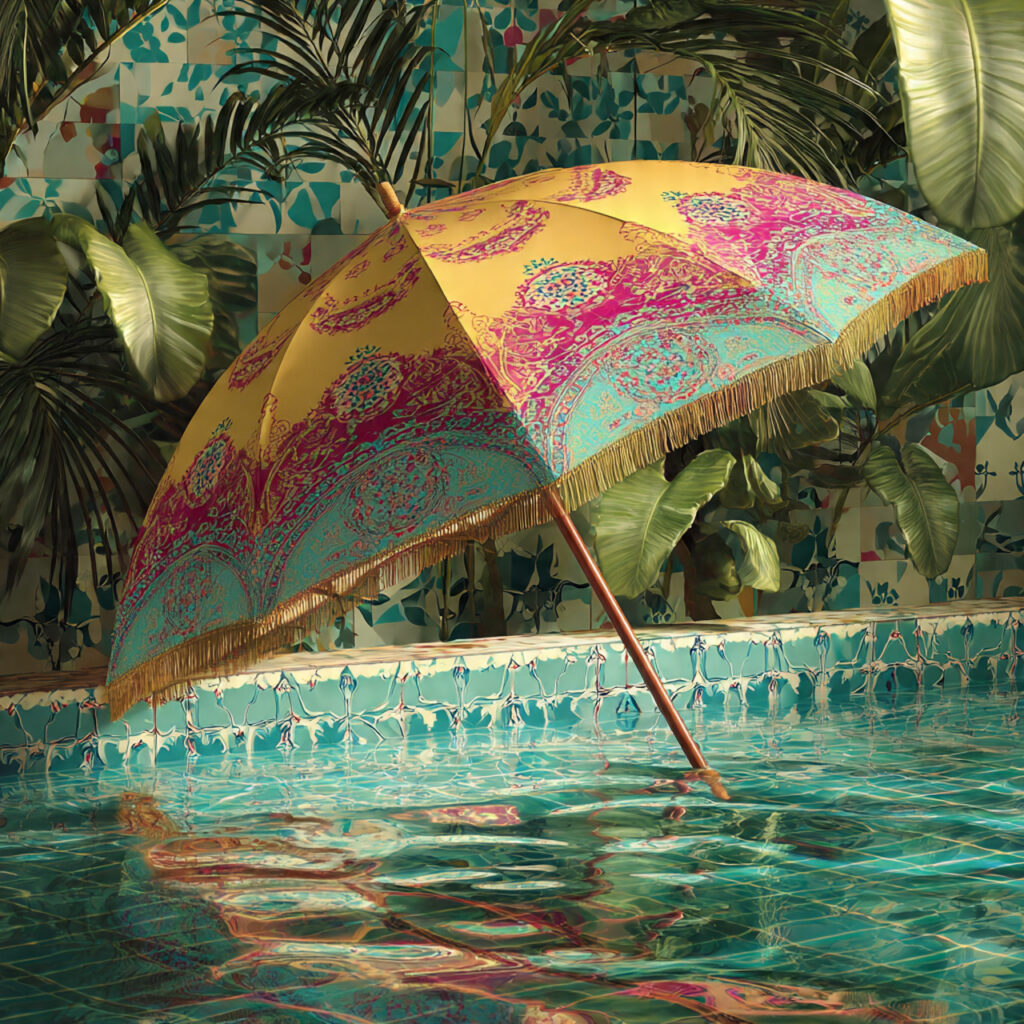 Bright-Colored Boho Umbrella for Vibrant Outdoor Energy