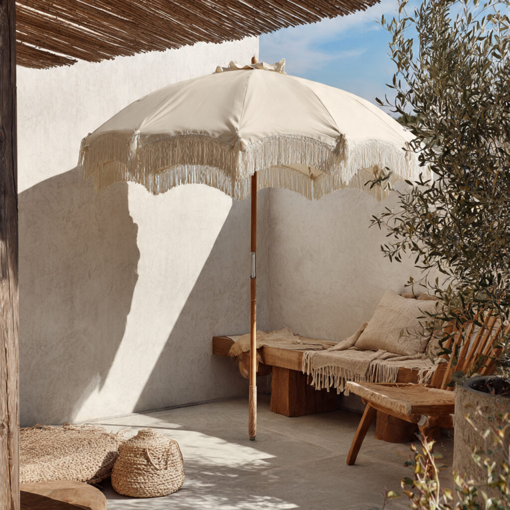 Neutral Minimalist Boho Umbrella for Soft Earthy Vibes