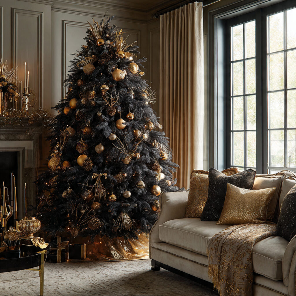 Glamorous Gold and Black Christmas Tree