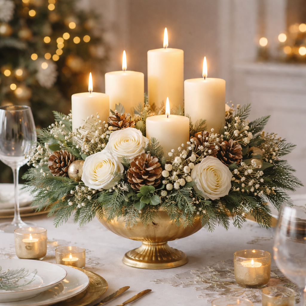 20 Elegant Christmas Centerpiece Ideas That Instantly Elevate Your Holiday Table 1 Classic Candle Arrangement Centerpiece